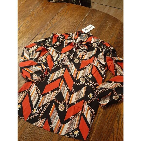 New Small Undear Lantern Long Slerve Bow Tie Dressy Top Shirt Blouse NWT - Picture 1 of 4